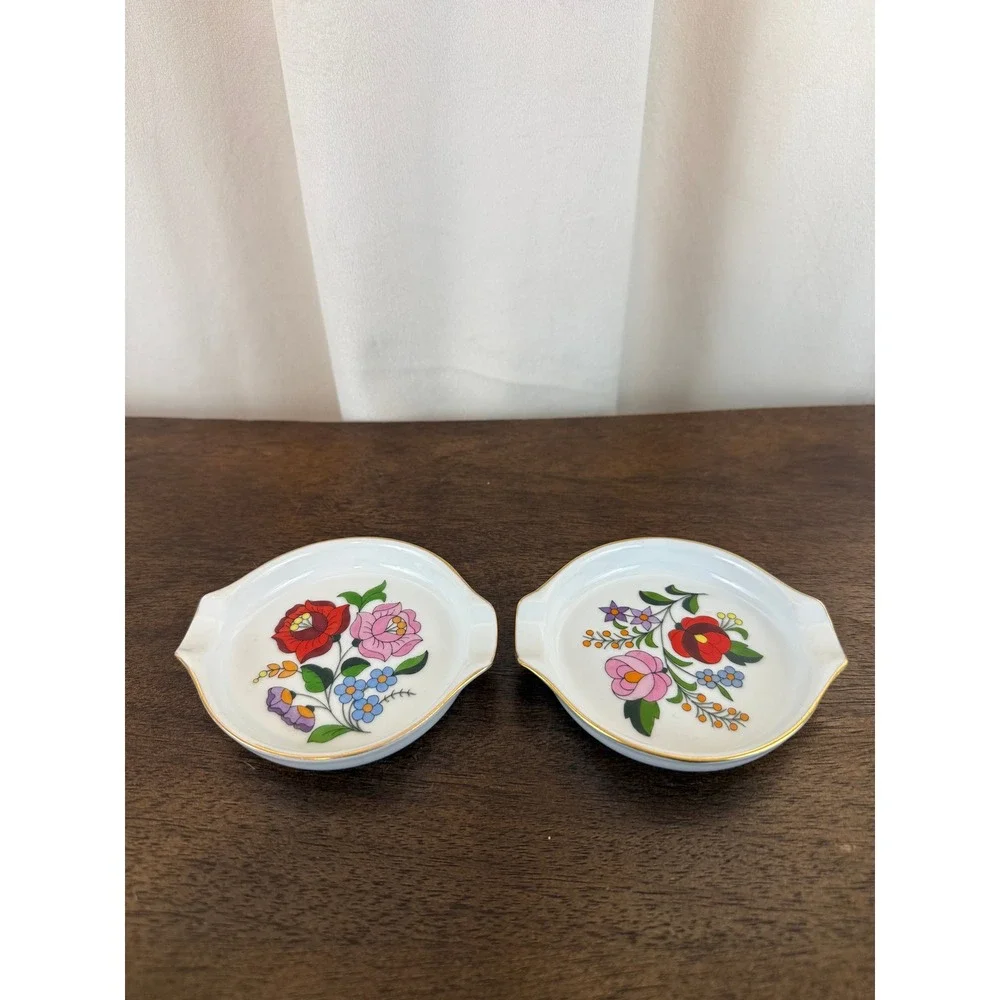 VTG PAIR (2) Kalocsa Hungary Flower Power Folk Art 3.5